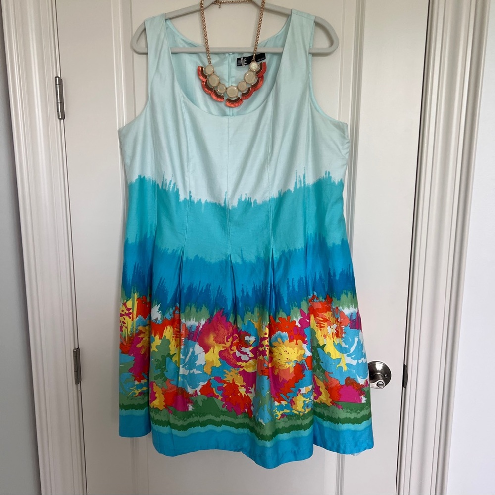 Leslie Fay ombre watercolor plus size dress Sleeveless Floral Womens Size 1